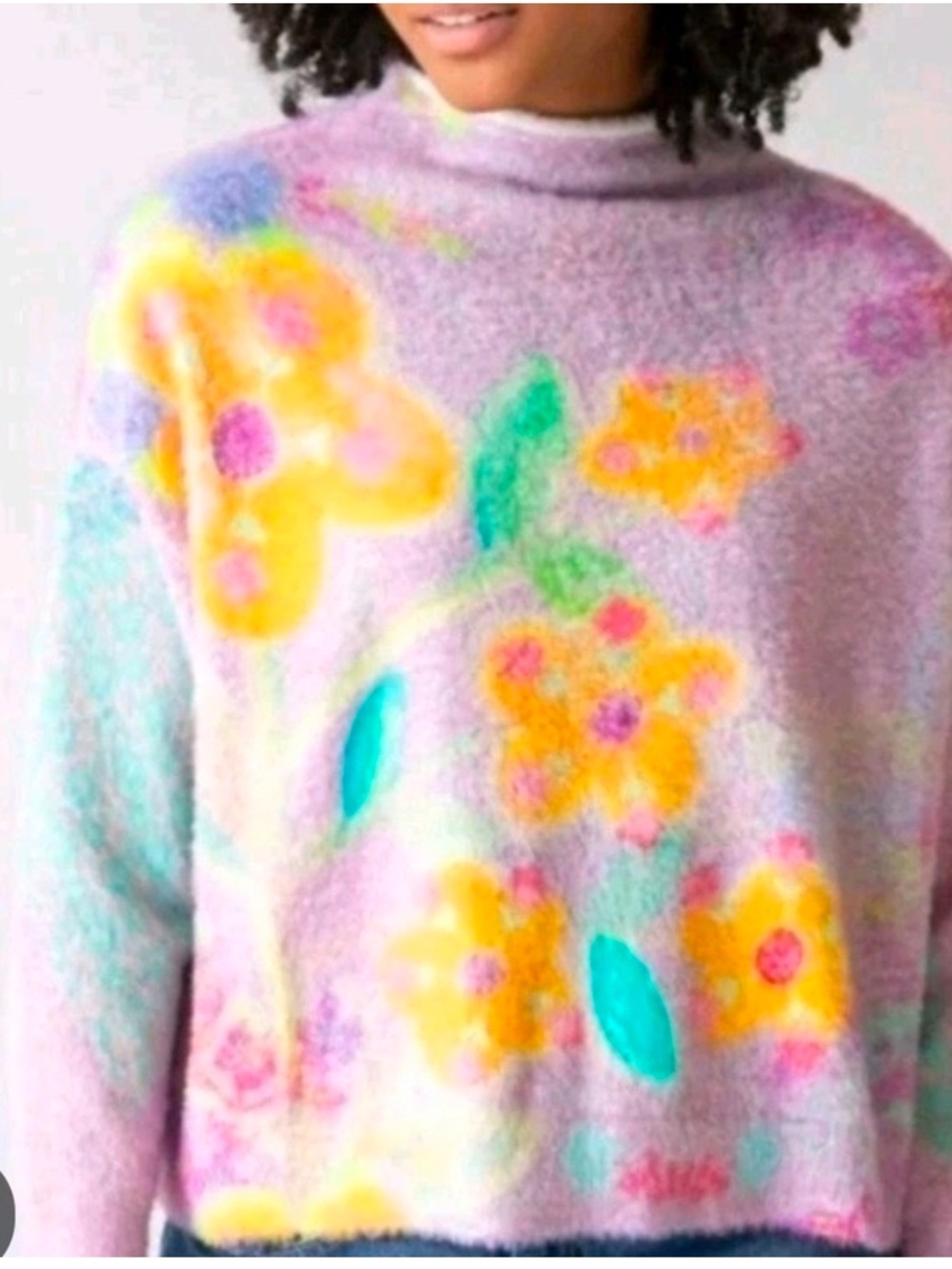 NATURAL LIFE Pastel Floral Turtleneck Sweater XS/S